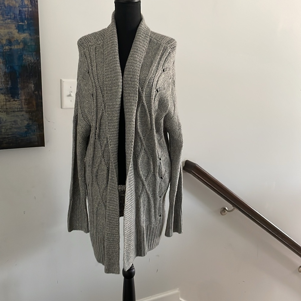 Apt 9 Cardigan Women Size XL Gray Open Front Chunky Cable Knit Pattern Long - Picture 2 of 12